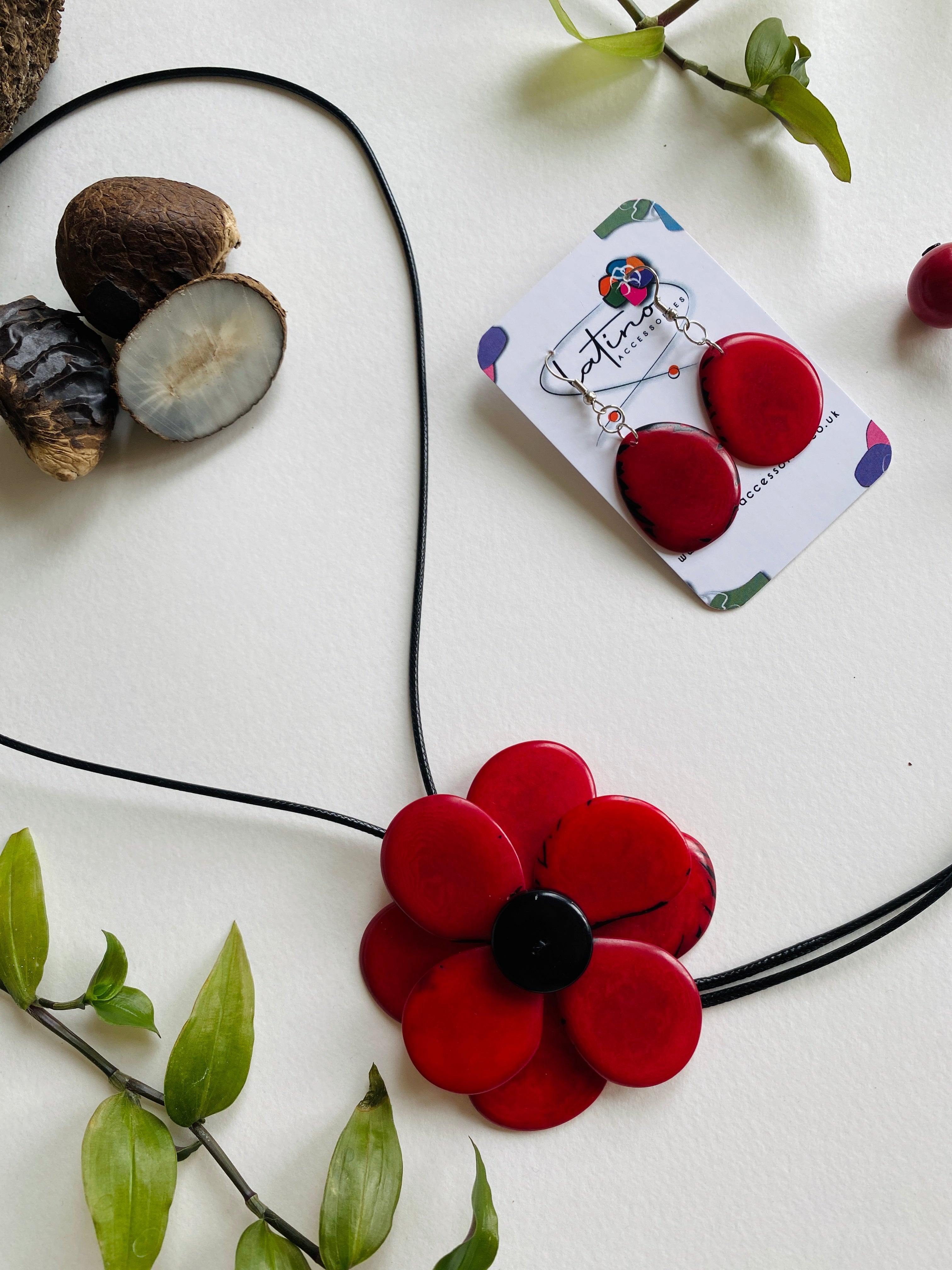 Margarita Tagua Necklace Set - Red